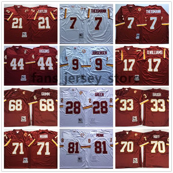 

vintage 81 art monk football jersey 9 jurgensen 7 joe theismann 44 john riggins 28 darrell green 68 russ grimm mens, Black;red