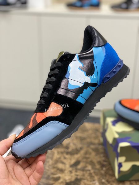

2023 luxury runner studded camouflage sneaker men casual shoes camo genuine leather rivets shoe nice quality size38-46, Black
