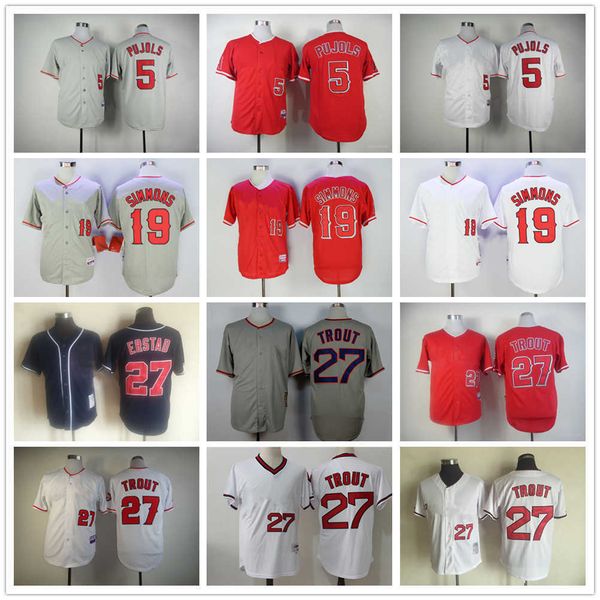 

movie mitchell and ness baseball 27 mike trout jerseys vintage stitched 19 andrelton simmons 5 albert pujols jersey breathable sport red gra, Black
