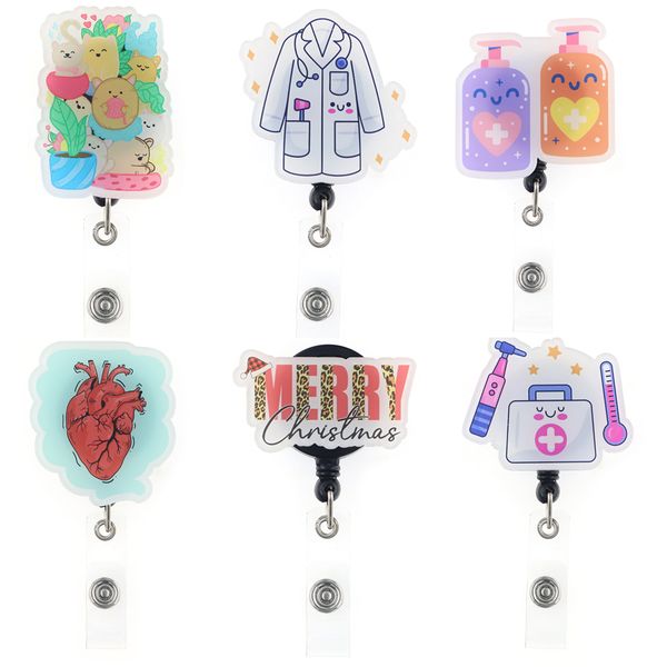 

10 pcs/lot key rings mix style scrub life medical design nursing student acrylic plastic badge reel for nurse accessories badge holder, Slivery;golden