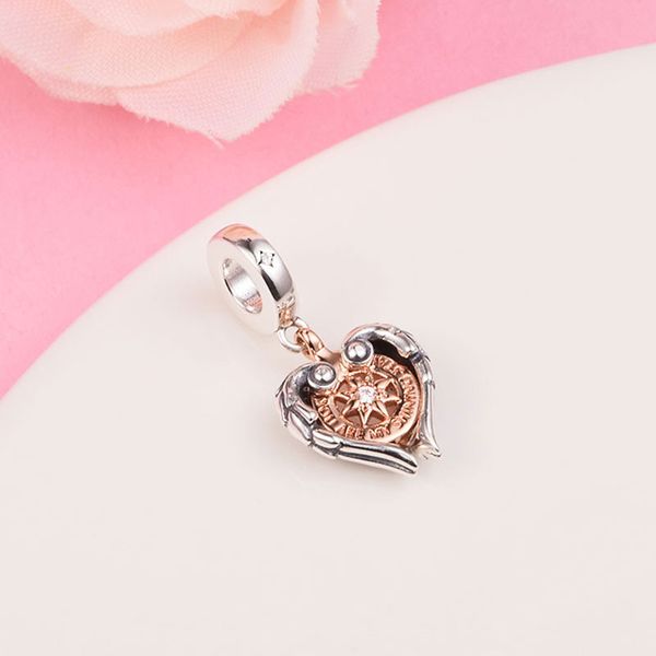 

925 sterling silver celestial compass angel wings dangle bead fits european jewelry pandora style charm bracelets, Black