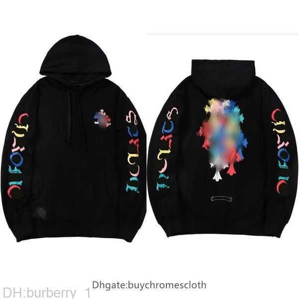 

womens luxury chromes fashion designer hoodies ch classic zipper hooded sweater cross flower pullover sanskrit pattern casual heart coat 6lv, Black