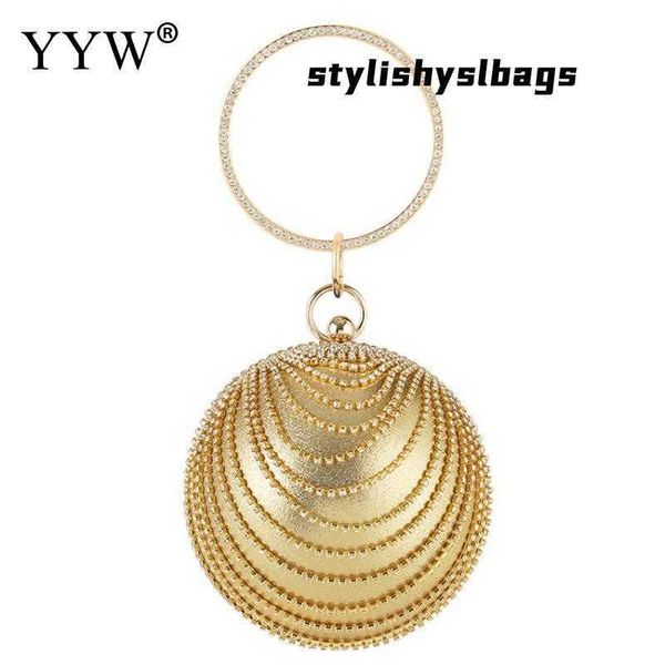 

totes circular ring evening bags metal gold/sliver rhinestone round ball handbags elegant luxury clutch purse small wedding wallets 020823h