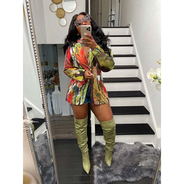 

women s jackets fashion clothing fall print long sleeve casual suit coat for y2k club outfits streetwear wholesale 230208, Black;brown