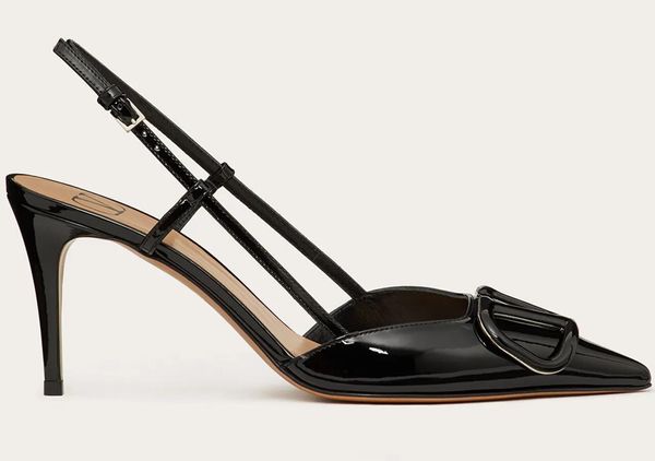 

v3309280 sandals vlogo signature patent leather slingback pump high heels fashion sandal shoes for women size 34-41 fendave, Black