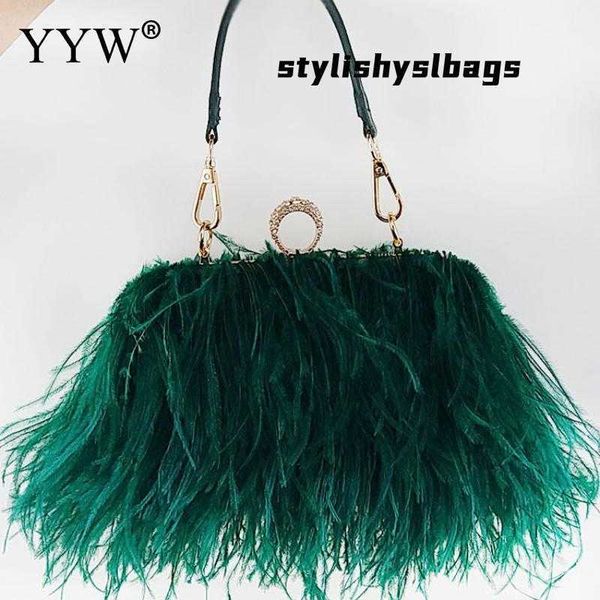 

totes yyw women bags handbags famous brands ostrich feather clutch luxury handbags women bags 2022 new chain evening party clutch bag 020823