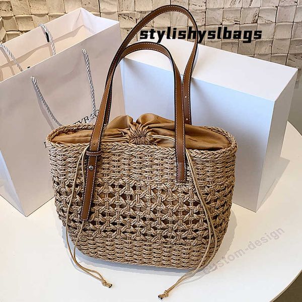 

totes large hand-woven round women's shoulder handbag 2022 new summer straw beach kawaii tote bag travel shopper weaving shopping bags