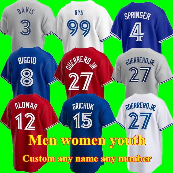 

2023 custom 27 vladimir guerrero jr. jersey 11 bo bichette alejandro kirk alek manoah 26 matt chapman george springer drury hernandez 13 gur, Blue;black