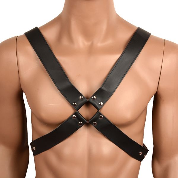 

mens g-string leather male restraint body chest harness bondage belt erotica products l night costume chest armor, Black;brown