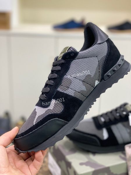 

designers camouflage dress shoes sneakers men women rivet shoes studded flats casual shoe mesh camo suede leather trainers rock runner, Black