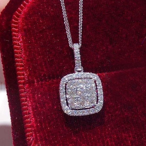 

pendant necklaces huitan exquisite square shaped neckle with dazzling cz fashion wedding neck cessories silver color jewelry for women y2302