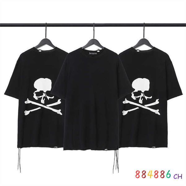 

men's t-shirts blended icelandic silk mastermind tshirt men women 11 knitting tee hole design skull print short sleeve tshirt j230208, White;black