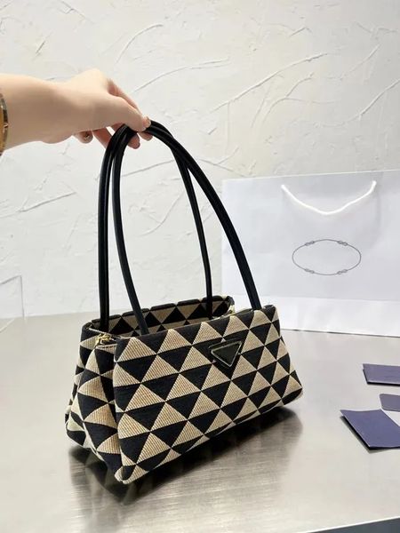 

yy symbole designer underarm shoulder bag women's embroidery jacquard fabric leather canvas handbag handbag metal hardware zipper close