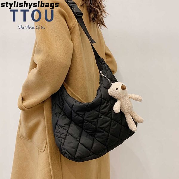 

cross body fashion padded nylon woman shoulder bag space pad down cotton shopper crossbody bag lady female winter quilted blown hobo 020823h