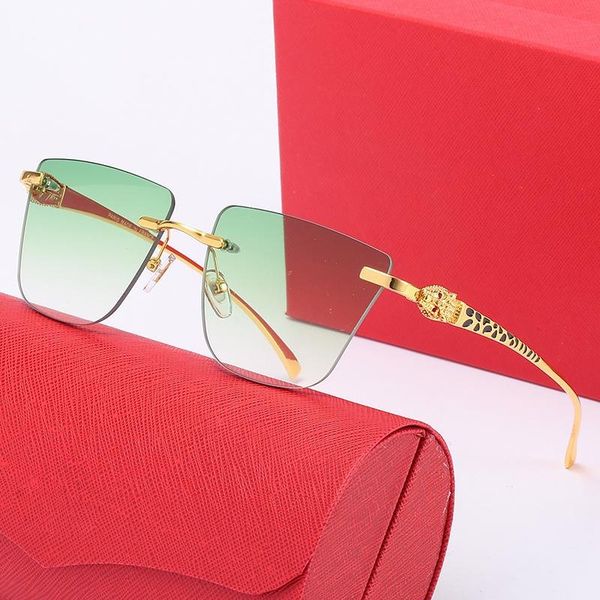 

designer black sunglasses carti leopard head composite metal rimless optical frame classic rectangle square luxury gold sunshade sunglass fr, White;black