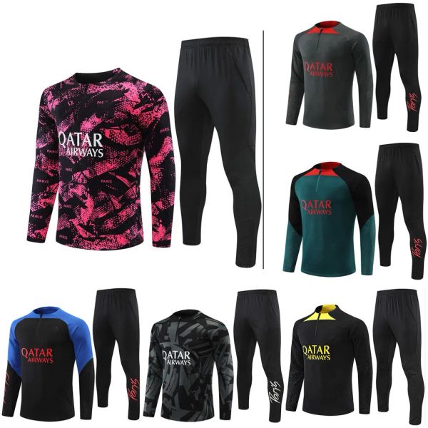 

22 23 kids soccer tracksuit psgs mbappe jacket futbol men long sleeves survetement sets hommes sportswear training suits football tracksuits, Black