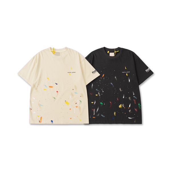 

23ss spring summer tee japan graffiti hand painted print t shirt men women fashion street casual cotton tshirt, Black;brown