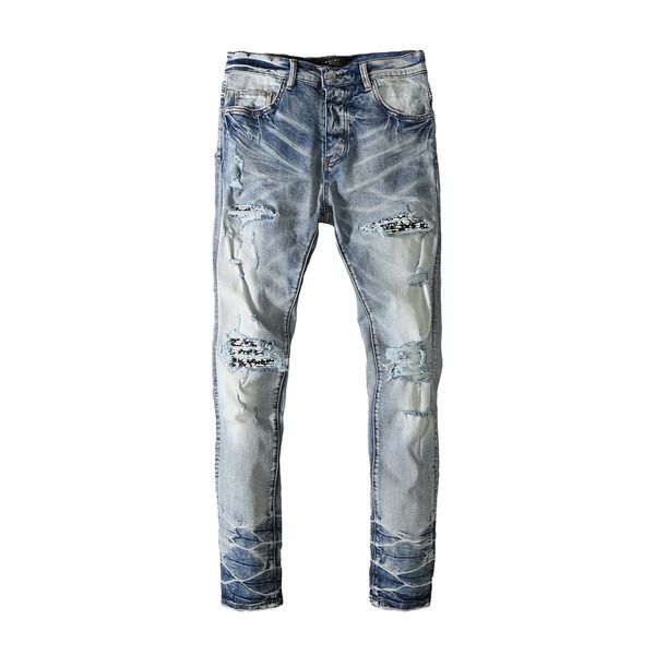 

fashion designer jeans men hole jean streetwear man hip hop letter pants skinny mens pant long straight leg denim luxury zipper loose embroi, Blue