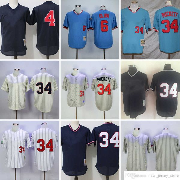

movie mitchell and ness baseball 34 kirby puckett jerseys vintage stitched 6 tony oliva 4 paul molitor jersey breathable sport gray 1987 blu, Black