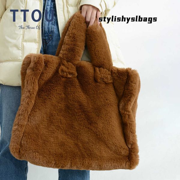 

totes winter fashion faux fur tote handbag designer fluffy plush lady shoulder bag luxury brand female large shopper handle bags 020823h