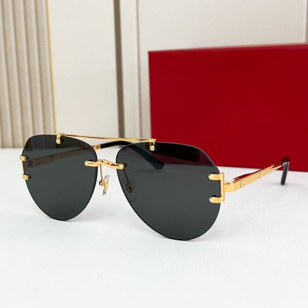 

fashion designer 8159 mens sunglasses classic vintage frameless metal pilot glasses summer business versatile style uv protection with case, White;black