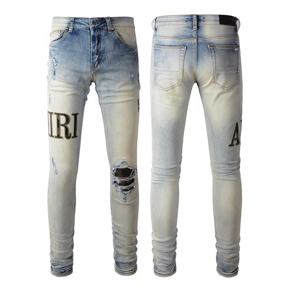 

designer mens jeans hip-hop fashion zipper hole wash jean pants retro torn fold ing men motorcycle riding cool slim pant810, Blue
