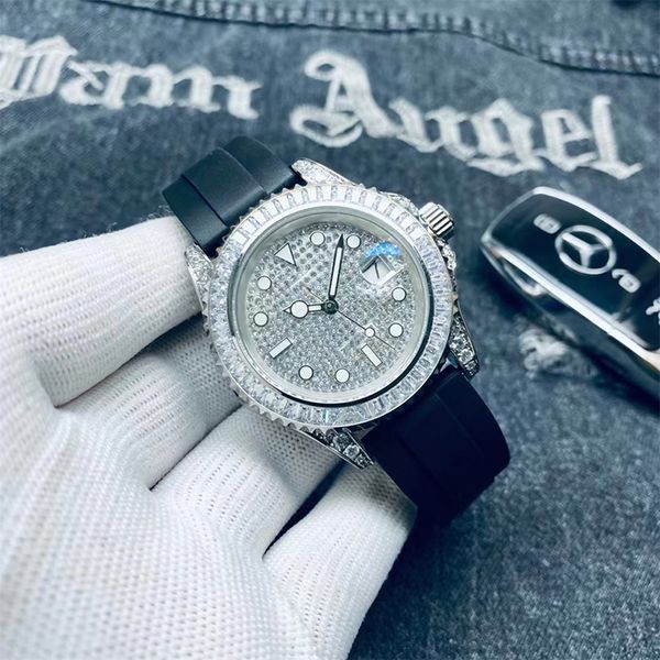 

diamond mens watch luxury designer moissanite watches automatic movement size 41mm rubber stainless steel watch strap waterproof sapphire gl, Slivery;brown