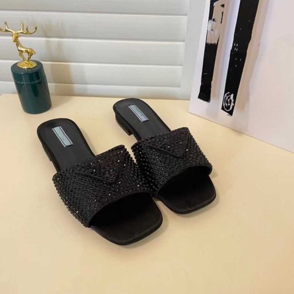 

summer new triangle crystal diamond silk sandals fairy style flat heel casual flat sandals, Black