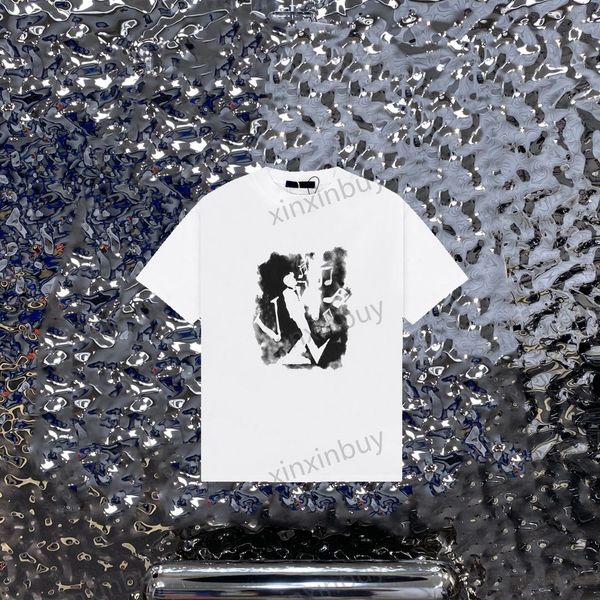 

xinxinbuy men designer tee t shirt 23ss band pattern 1854 print short sleeve cotton women white black blue s-2xl, Black;brown