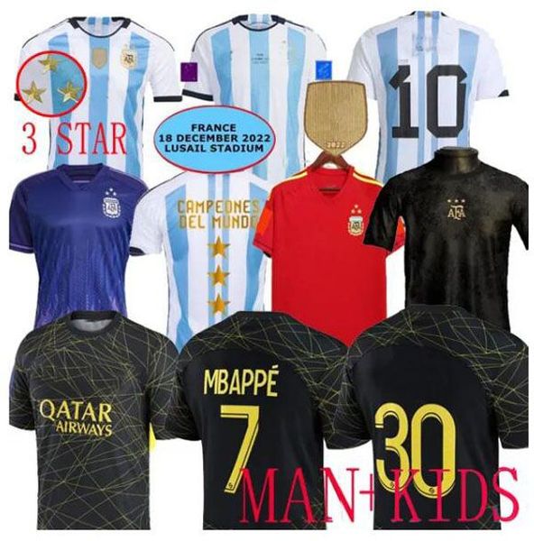 

2022 argentina 3 star soccer jerseys fourth away di maria j. alvarez psgs champions final special player version mbappe 7 maillot de foot ma, Black;yellow
