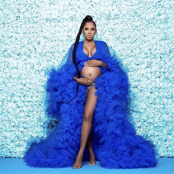 

party dresses royal blue maternity sleepwear for poshoot ruffled puffy pajamas nightgowns custom made pregnacy gowns evening 230208, White;black
