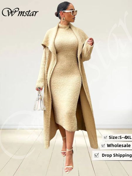 

two piece dress wmstar 2 outfit winter clothing sets es and cardigan matching suit wholesale drop with belt 230208, White