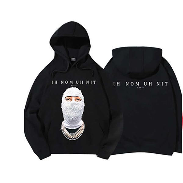 

men's hoodies sweatshirts autumn winter ih nom uh nit mask hoodie men women heavy fabric hip hop streetwear hoodie pullover t230111, Black