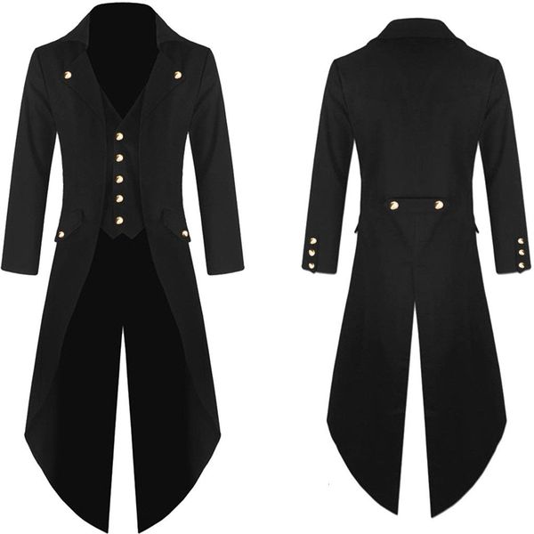 

men's trench coats men's vintage coat punk gothic retro trench fashion solid button jacket long windbreaker male clothing solid ch, Tan;black