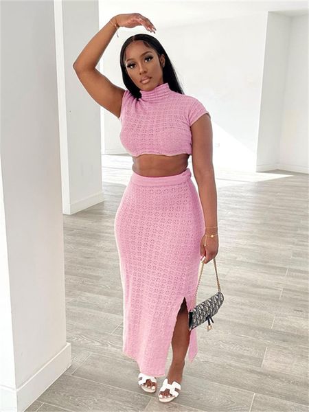 

two piece dress fall outfits streetwear y2k 2 set skirt short sleeve crop maxi skirts silver blue 2023 230208, White