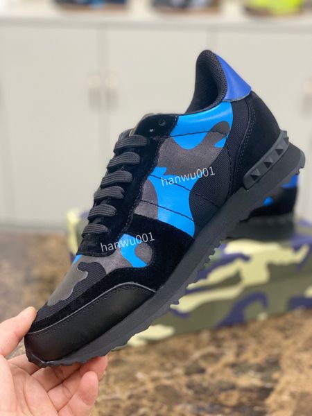 

2023 luxury runner studded camouflage sneaker men casual shoes camo genuine leather rivets shoe nice quality, Black