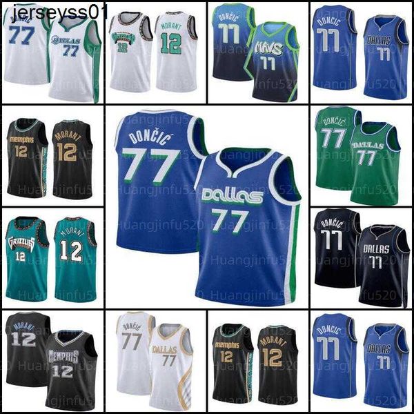 

luka doncic 12 ja morant dalla maverick jersey basketball 77 2022 memphises city mark grizzlie fans shirt green white men, Black;red