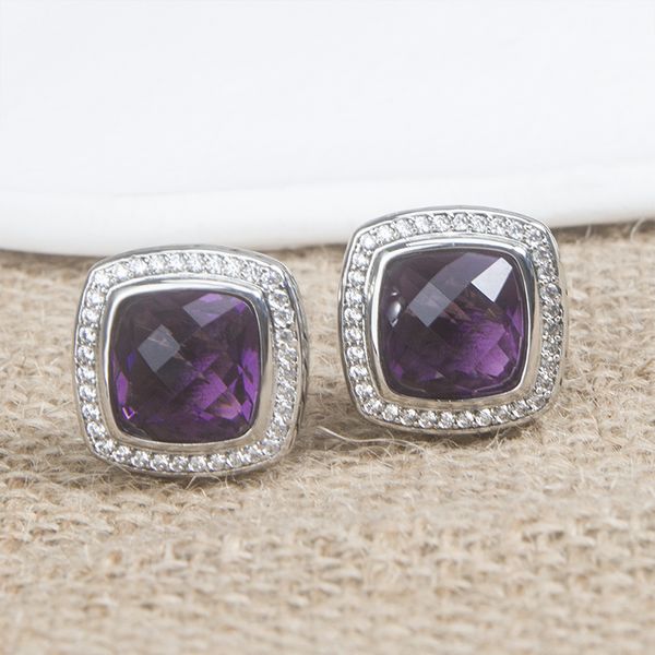

stud earrings inlaid with square purple zircon studs vintage jewelry for women wedding party banquent gift, Golden;silver