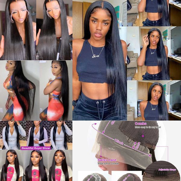 

nxy lace wigs 13x4 front human hair brazilian bone straight remy 28 30 inch 4x4 5x5 transparent closure frontal wig for women 230106, Black;brown