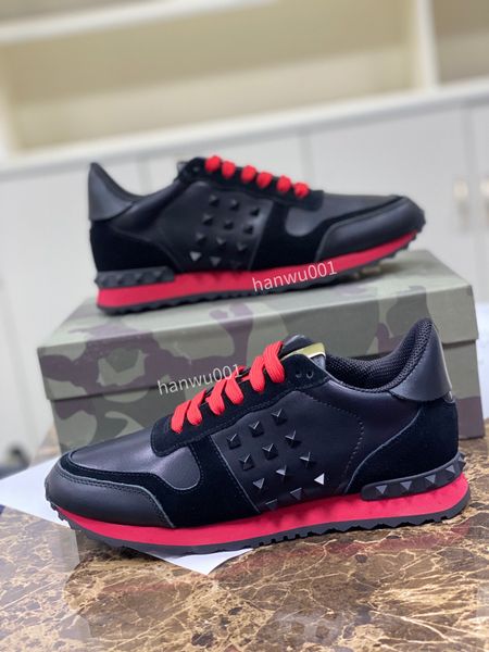 

2023 luxury runner dress shoes studded camouflage sneaker men casual shoes camo genuine leather rivets shoe nice quality size38-46, Black