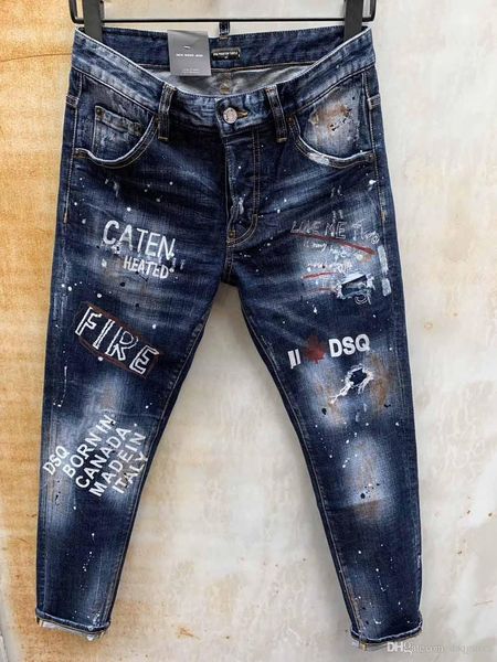 

dsquare jeans d2 phantom turtle classic fashion man jeans hip hop rock moto mens casual design ripped jeans distressed skinny denim b hak, Blue