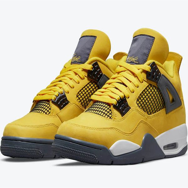 

classic jumpman 4 4s lightning basketball shoes mens iv tour yellow white-dark blue grey designer sports sneakers size us5.5-13