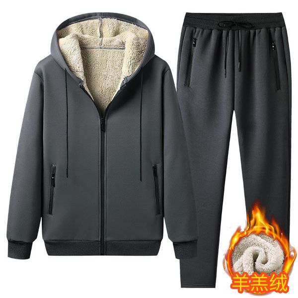 

men's tracksuits men winter sets hoodies sweatshirtspants sportswear autumn fleece warm good quality male casual 230208, Gray