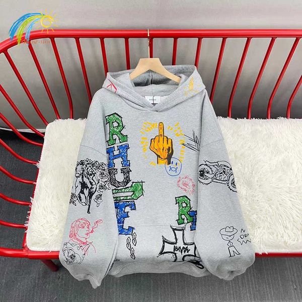 

men's hoodies sweatshirts 2022fw cotton streetwear hand painted graffiti pullover men women 1 1 gray hoodie hoody hip hop sweatshirts t, Black
