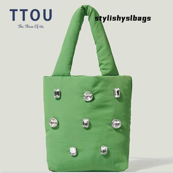 

totes designer down cotton shoulder bags for women fluffy nylon padded handbag luxury rhinestone messenger bag lady shopper purse 2022 02082