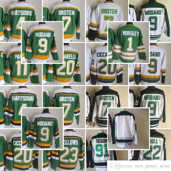 

1967-1999 movie retro ccm hockey jersey embroidery 7 neal broten 1 gump worsley 4 craig hartsburg 9 mike modano 11 parise 20 ciccarelli 22 h, Black;red