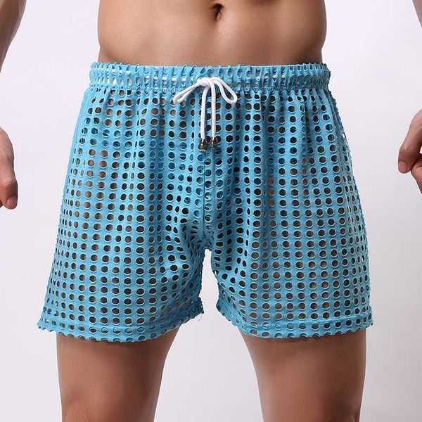 

men's shorts mens sleepwear big mesh honeycomb net men's home pajamas nylon sleep bottom sheernz56, White;black
