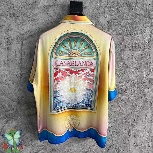 

men's t-shirts casablanca shirts dreamland beach silkworm silk color gradient print shirt extravagant short sleeve j230208, White;black