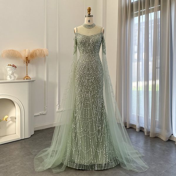 

party dresses sharon said sage green mermaid luxury dubai evening dress with cape sleeves elegant women purple wedding formal gown ss205 230, White;black