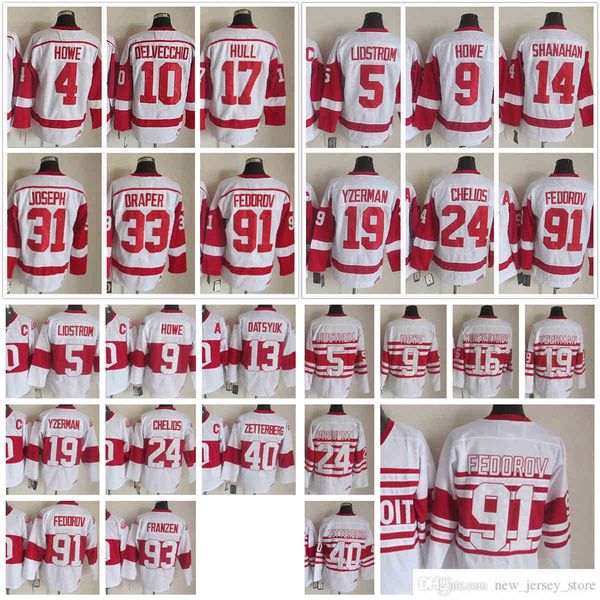 

1926-1999 movie retro ccm hockey jersey embroidery 9 gordie howe 4 gordie howe 5 nicklas lidstrom 10 alex delvecchio 24 chris chelios 14 sha, Black;red